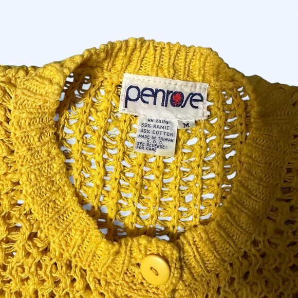 Vintage Penrose Knit Vest - Yellow Open Weave Button-Front - Size M - Picture 3 of 5